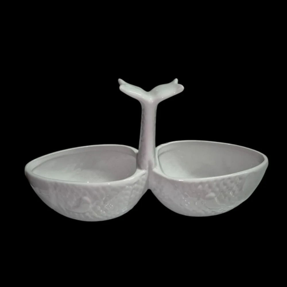 Pier 1 Imports Zoology Goldfish Condiment Server Porcelain White Whimsical